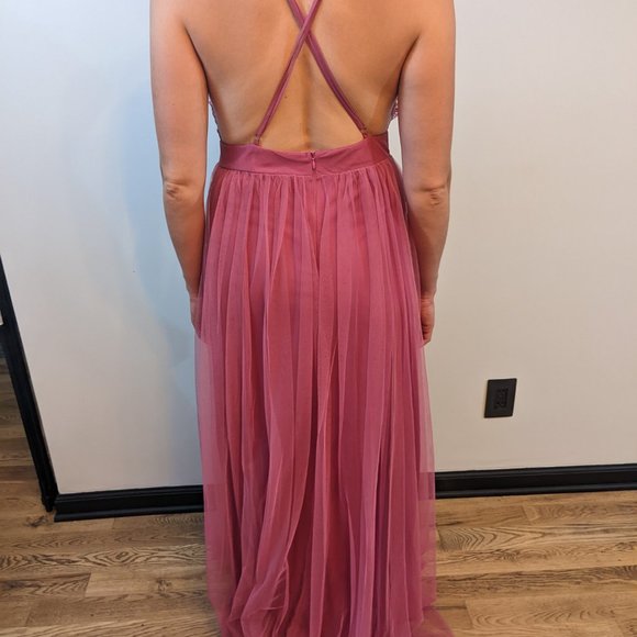 Magenta Tulle Maxi Dress with Lace Detail - Picture 2 of 11
